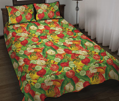 Vegan Pattern Print Quilt Bed Set