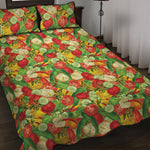 Vegan Pattern Print Quilt Bed Set