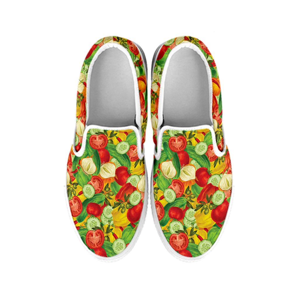 Vegan Pattern Print White Slip On Shoes
