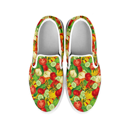Vegan Pattern Print White Slip On Shoes