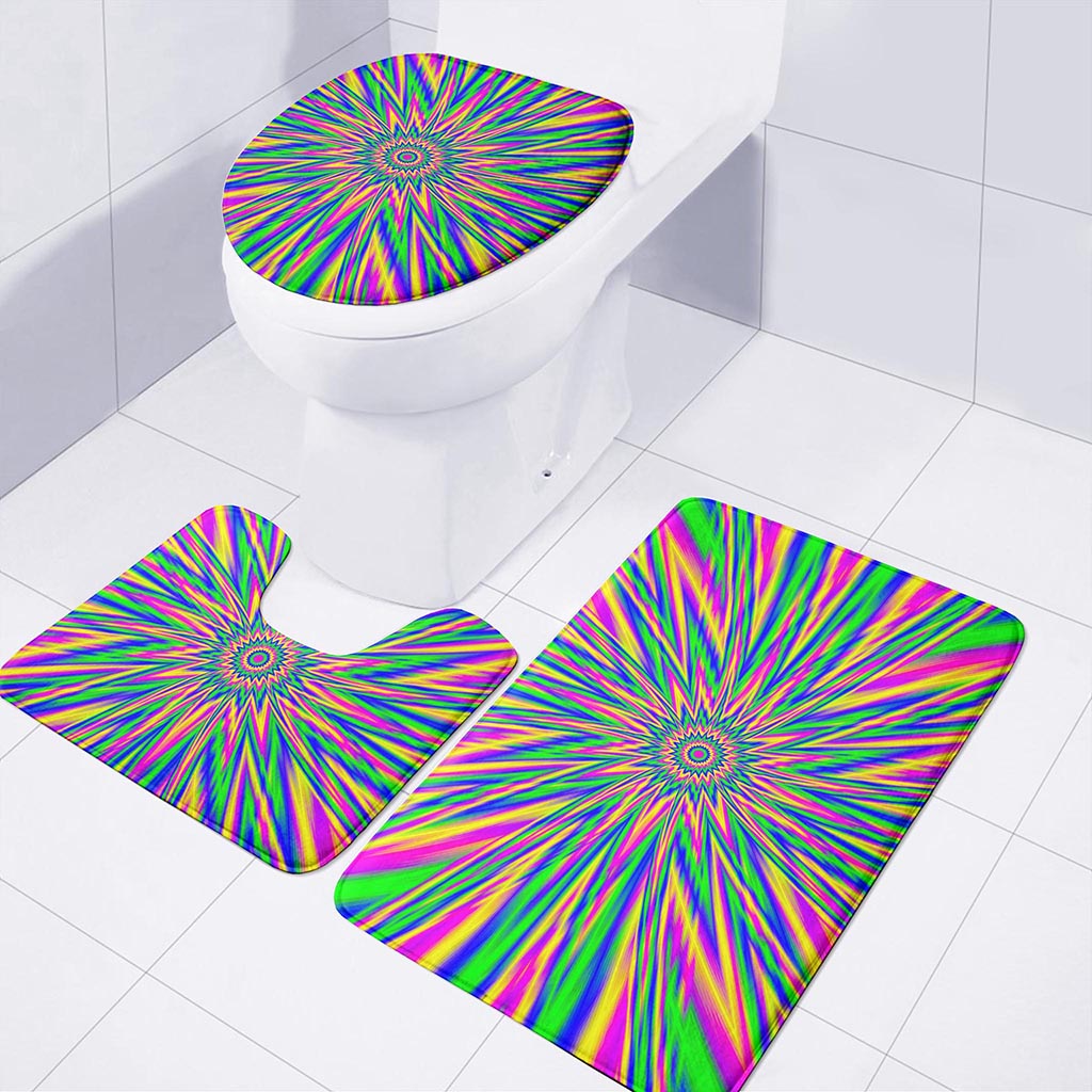 Vibrant Psychedelic Optical Illusion 3 Piece Bath Mat Set
