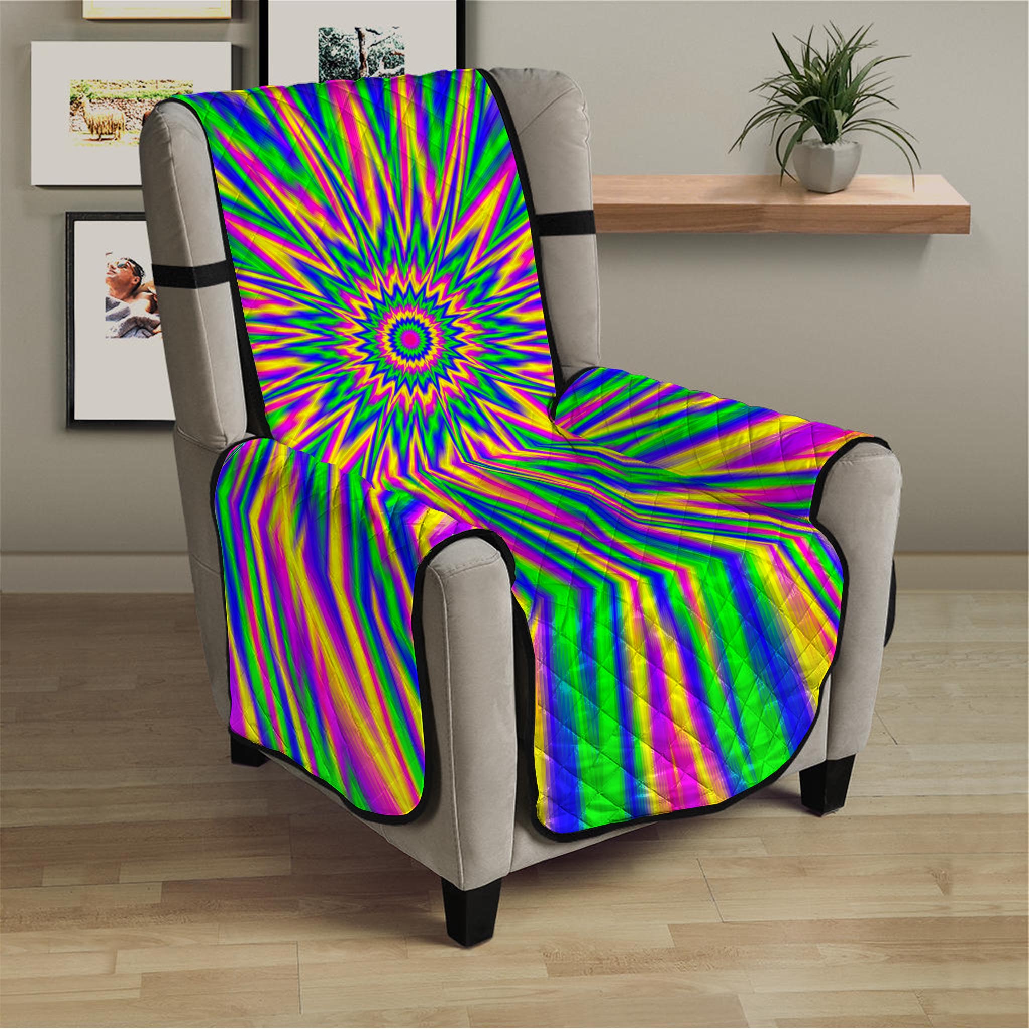 Vibrant Psychedelic Optical Illusion Armchair Protector