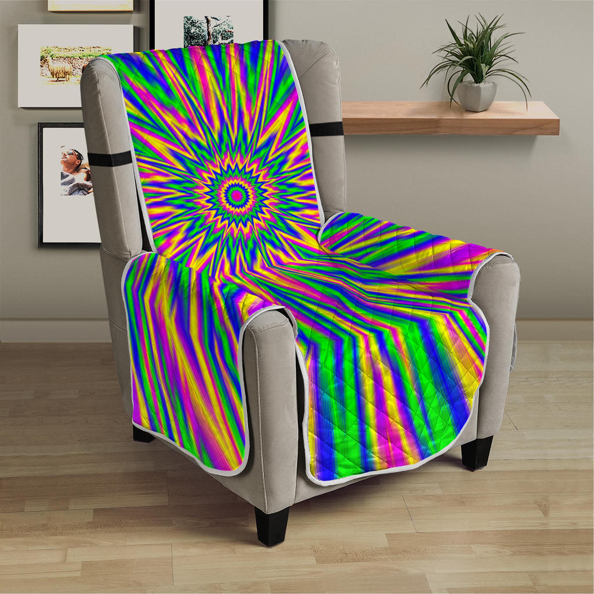 Vibrant Psychedelic Optical Illusion Armchair Protector