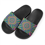 Vibrant Psychedelic Optical Illusion Black Slide Sandals