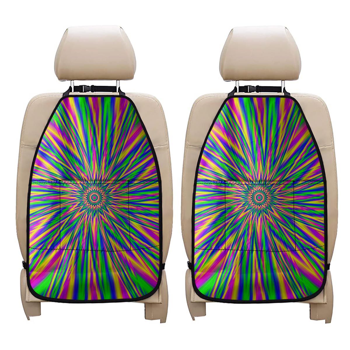 Vibrant Psychedelic Optical Illusion Car Seat Organizers
