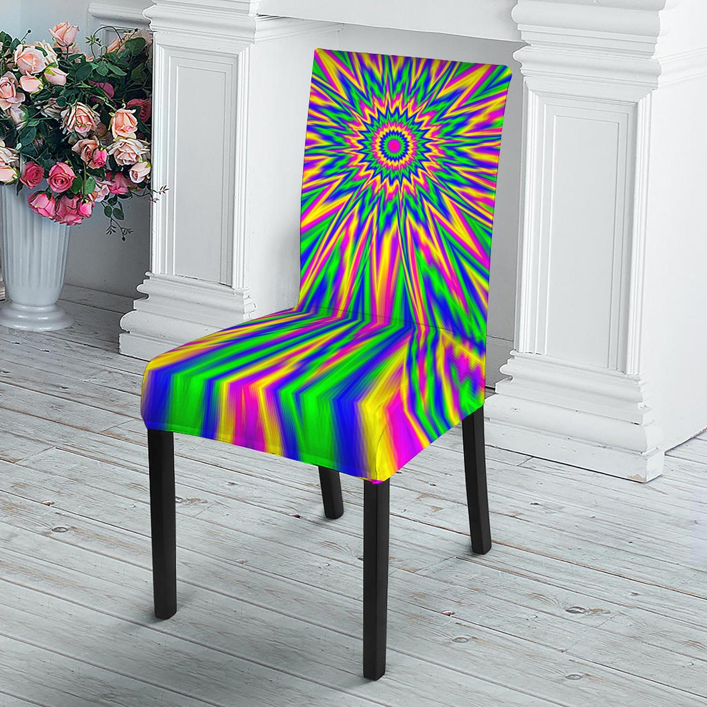 Vibrant Psychedelic Optical Illusion Dining Chair Slipcover