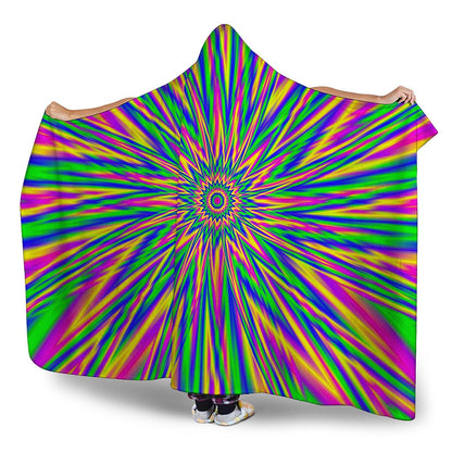 Vibrant Psychedelic Optical Illusion Hooded Blanket