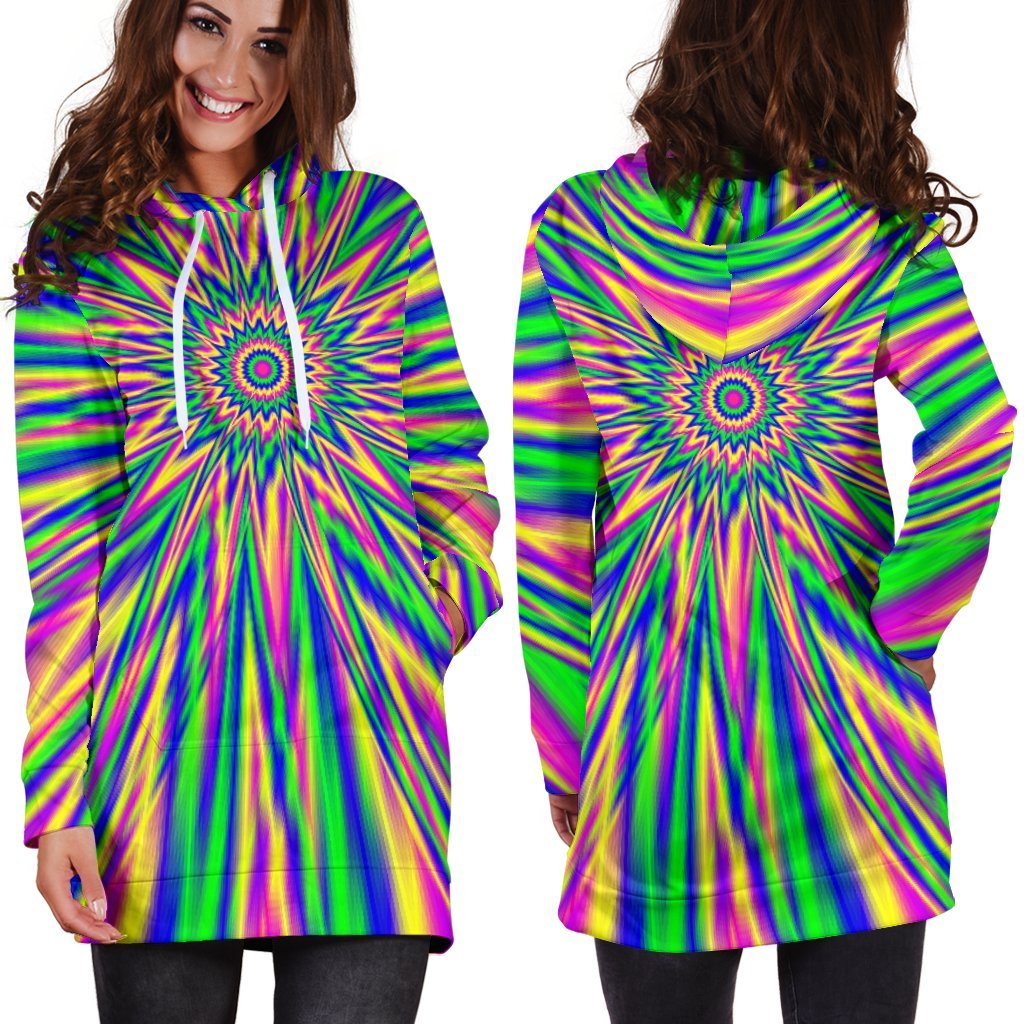 Vibrant Psychedelic Optical Illusion Hoodie Dress GearFrost