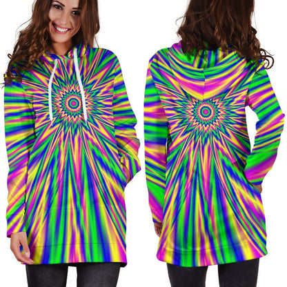 Vibrant Psychedelic Optical Illusion Hoodie Dress GearFrost