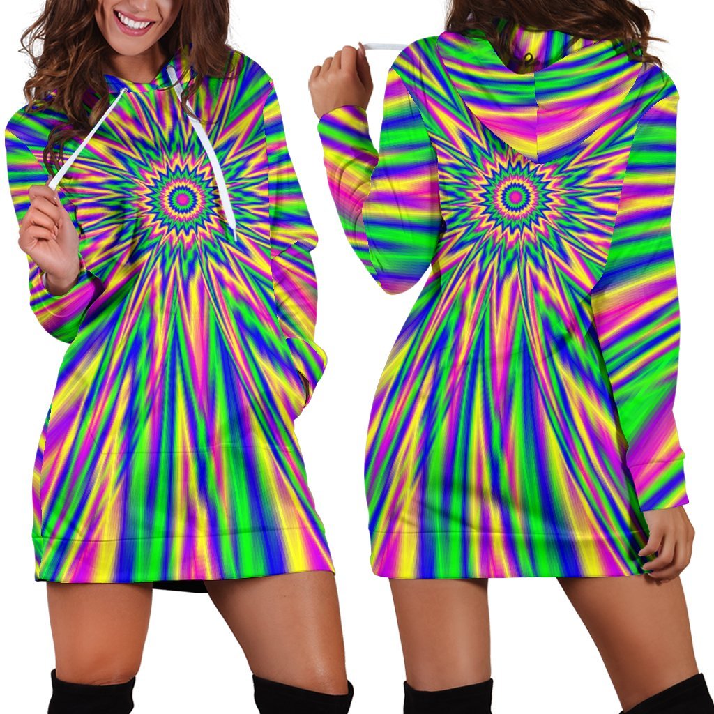 Vibrant Psychedelic Optical Illusion Hoodie Dress GearFrost