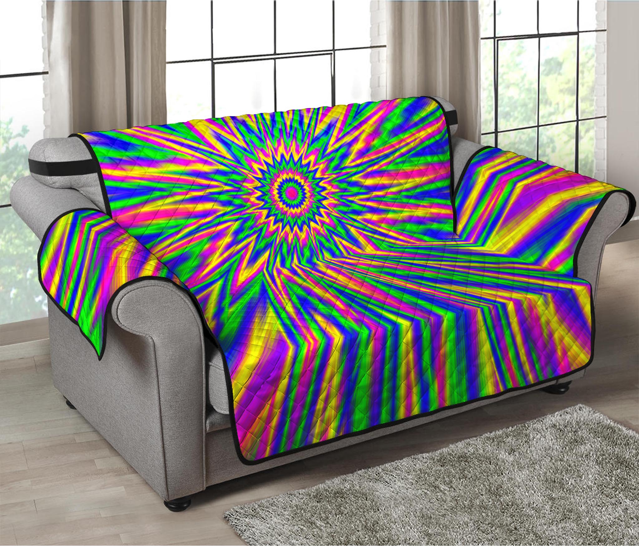 Vibrant Psychedelic Optical Illusion Loveseat Protector