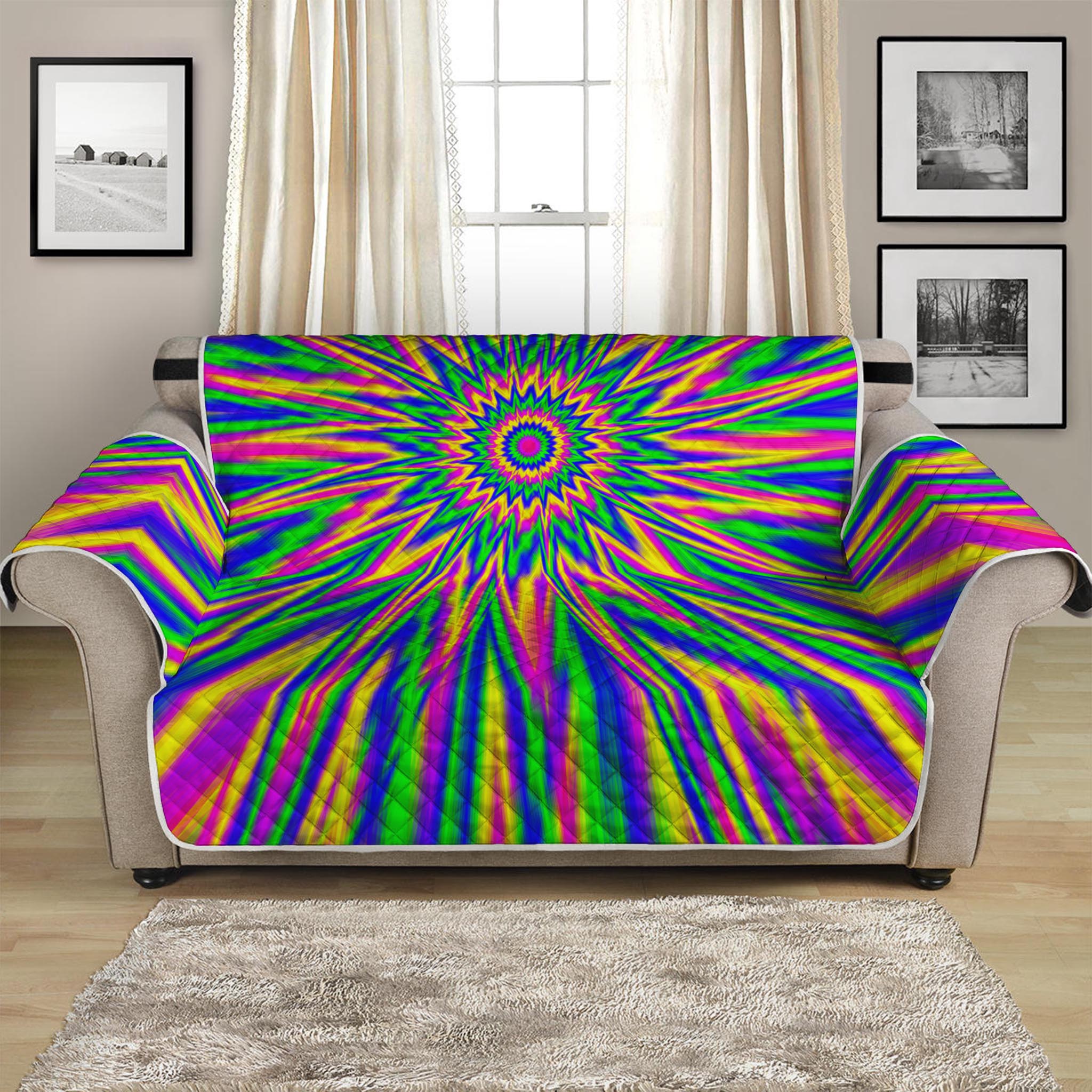 Vibrant Psychedelic Optical Illusion Loveseat Protector