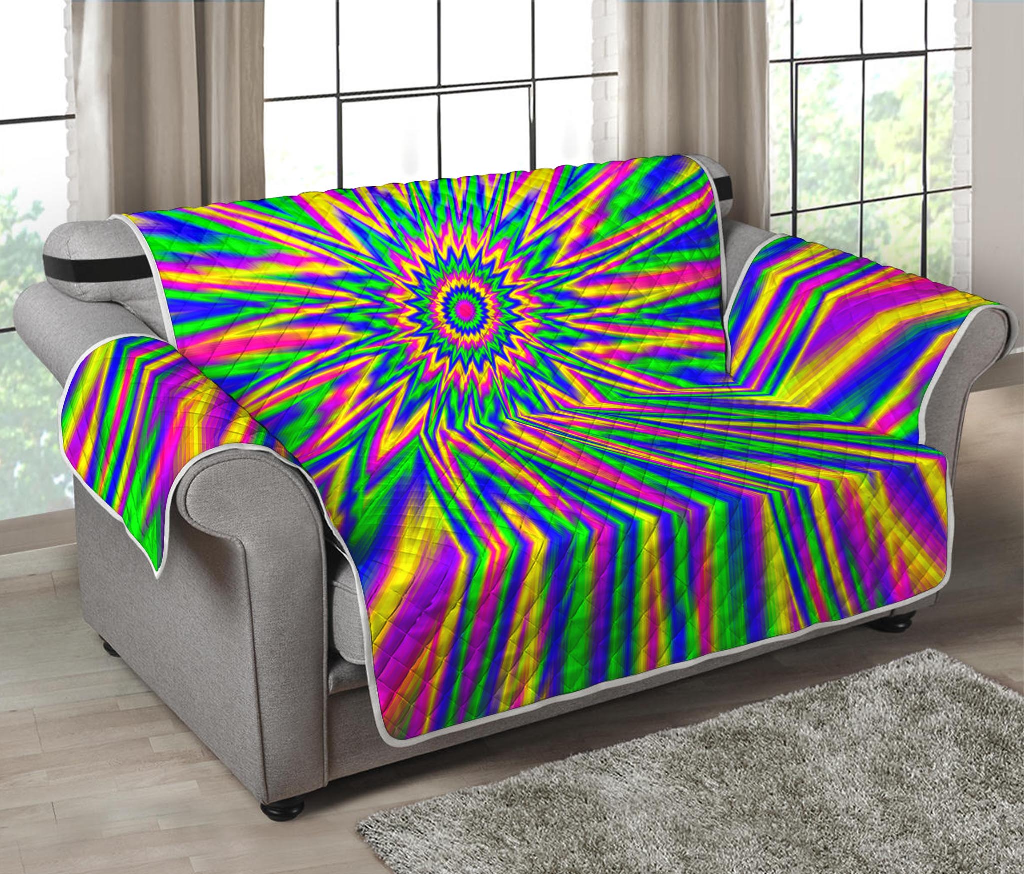 Vibrant Psychedelic Optical Illusion Loveseat Protector