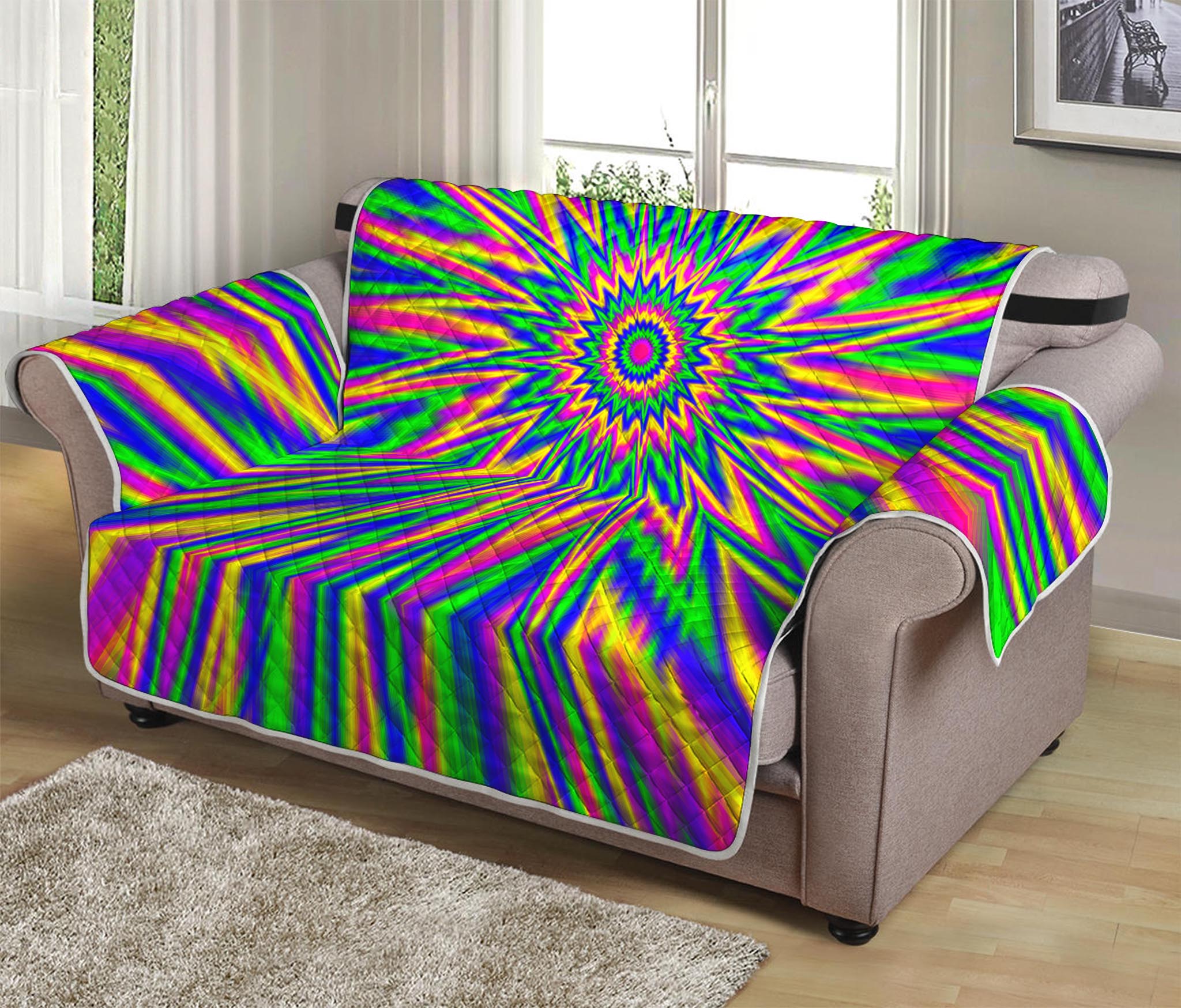 Vibrant Psychedelic Optical Illusion Loveseat Protector