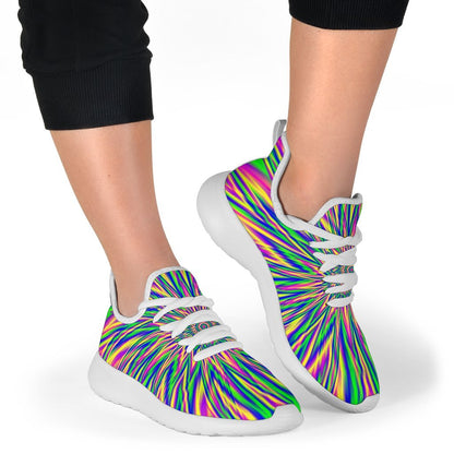 Vibrant Psychedelic Optical Illusion Mesh Knit Shoes GearFrost