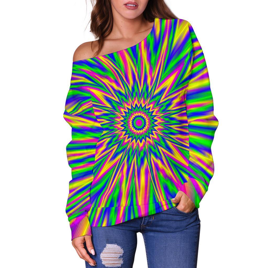 Vibrant Psychedelic Optical Illusion Off Shoulder Sweatshirt GearFrost