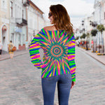 Vibrant Psychedelic Optical Illusion Off Shoulder Sweatshirt GearFrost