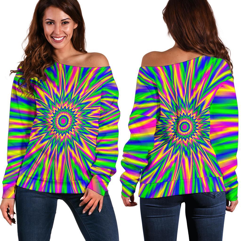 Vibrant Psychedelic Optical Illusion Off Shoulder Sweatshirt GearFrost