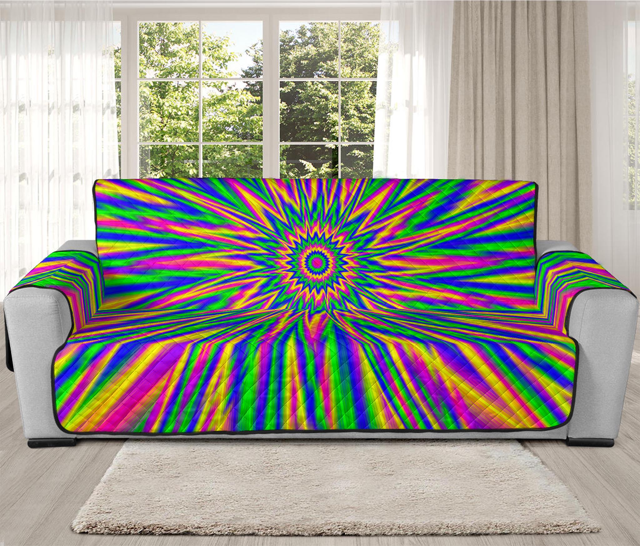 Vibrant Psychedelic Optical Illusion Oversized Sofa Protector