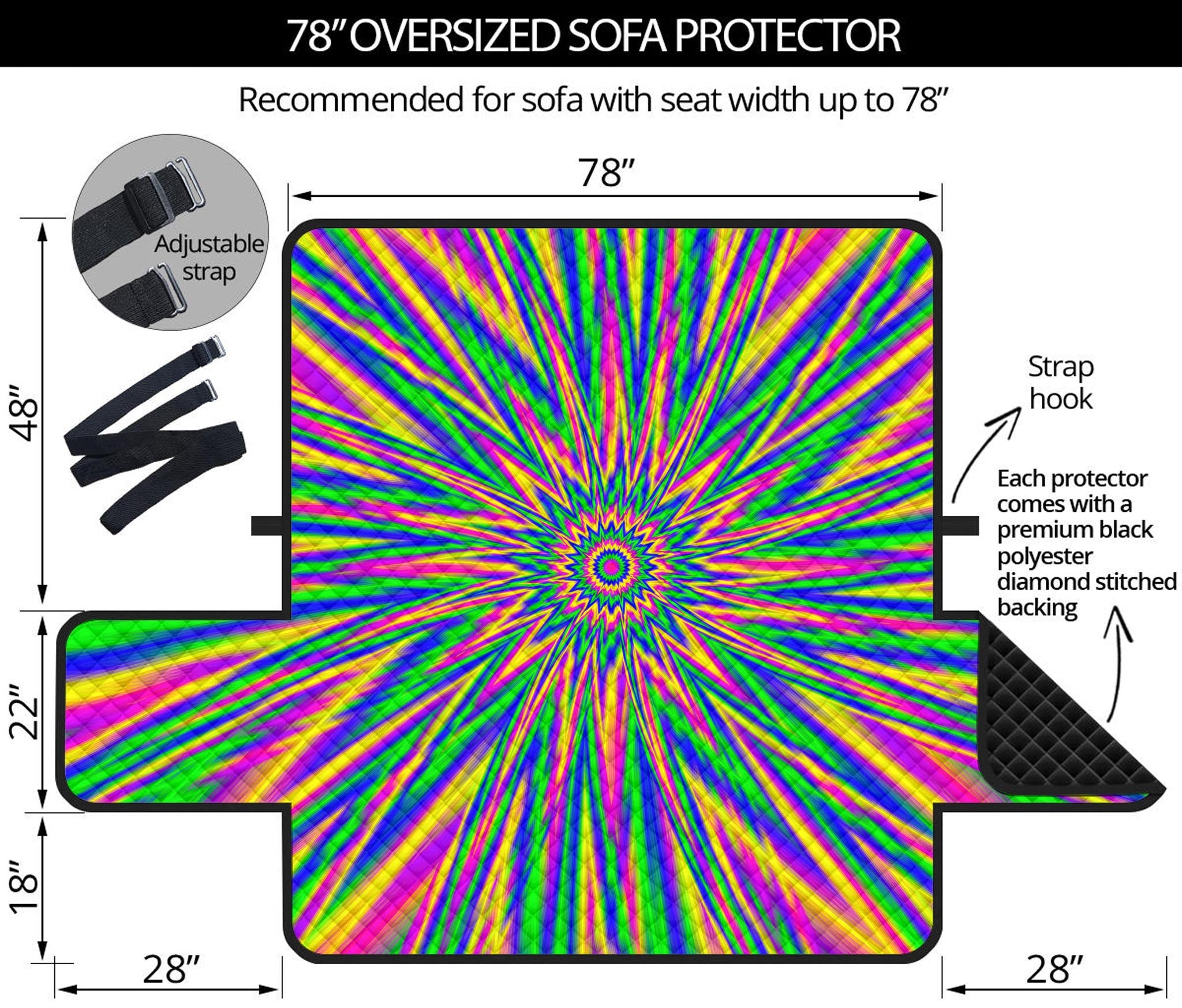 Vibrant Psychedelic Optical Illusion Oversized Sofa Protector