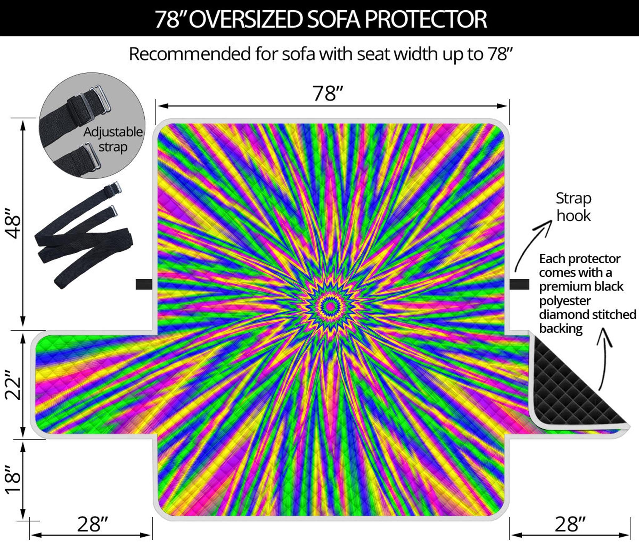 Vibrant Psychedelic Optical Illusion Oversized Sofa Protector