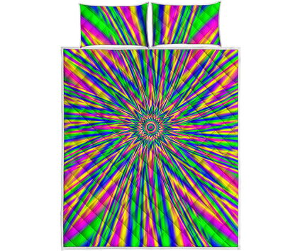 Vibrant Psychedelic Optical Illusion Quilt Bed Set