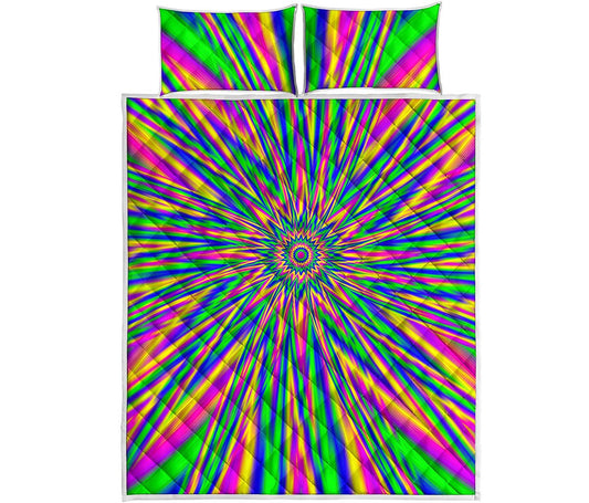 Vibrant Psychedelic Optical Illusion Quilt Bed Set