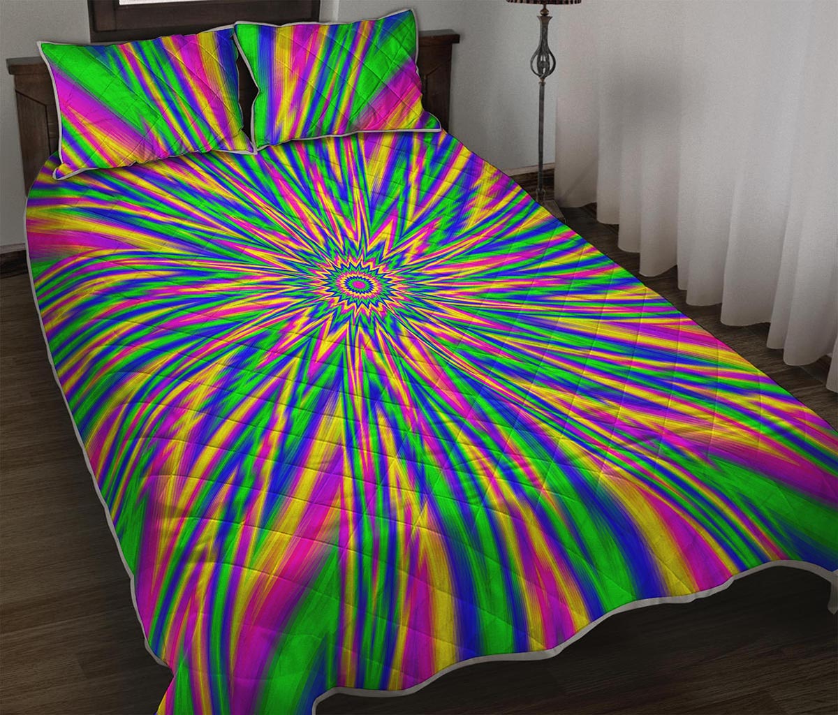 Vibrant Psychedelic Optical Illusion Quilt Bed Set