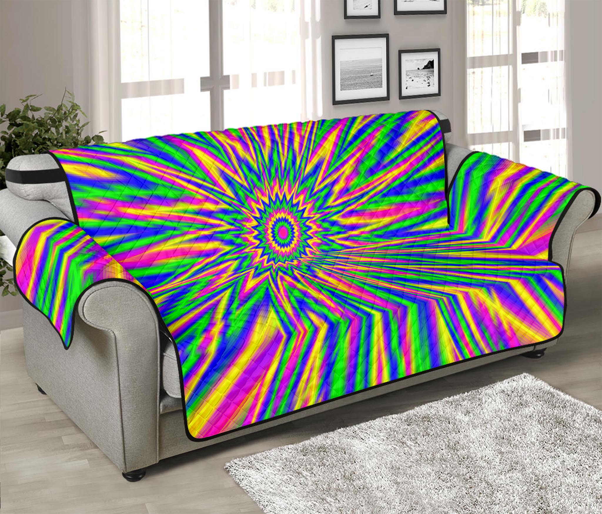 Vibrant Psychedelic Optical Illusion Sofa Protector