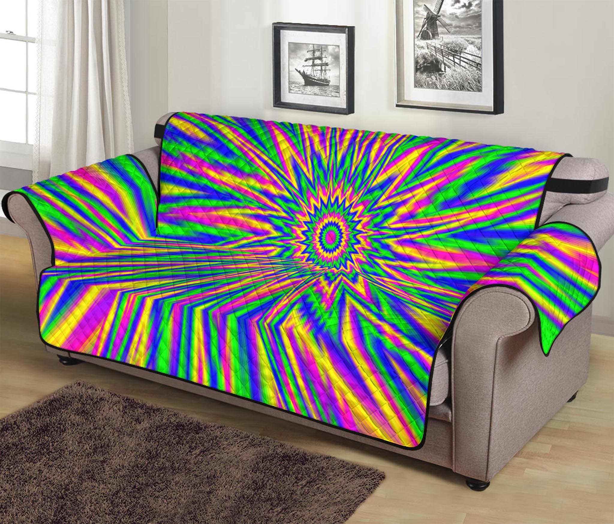 Vibrant Psychedelic Optical Illusion Sofa Protector