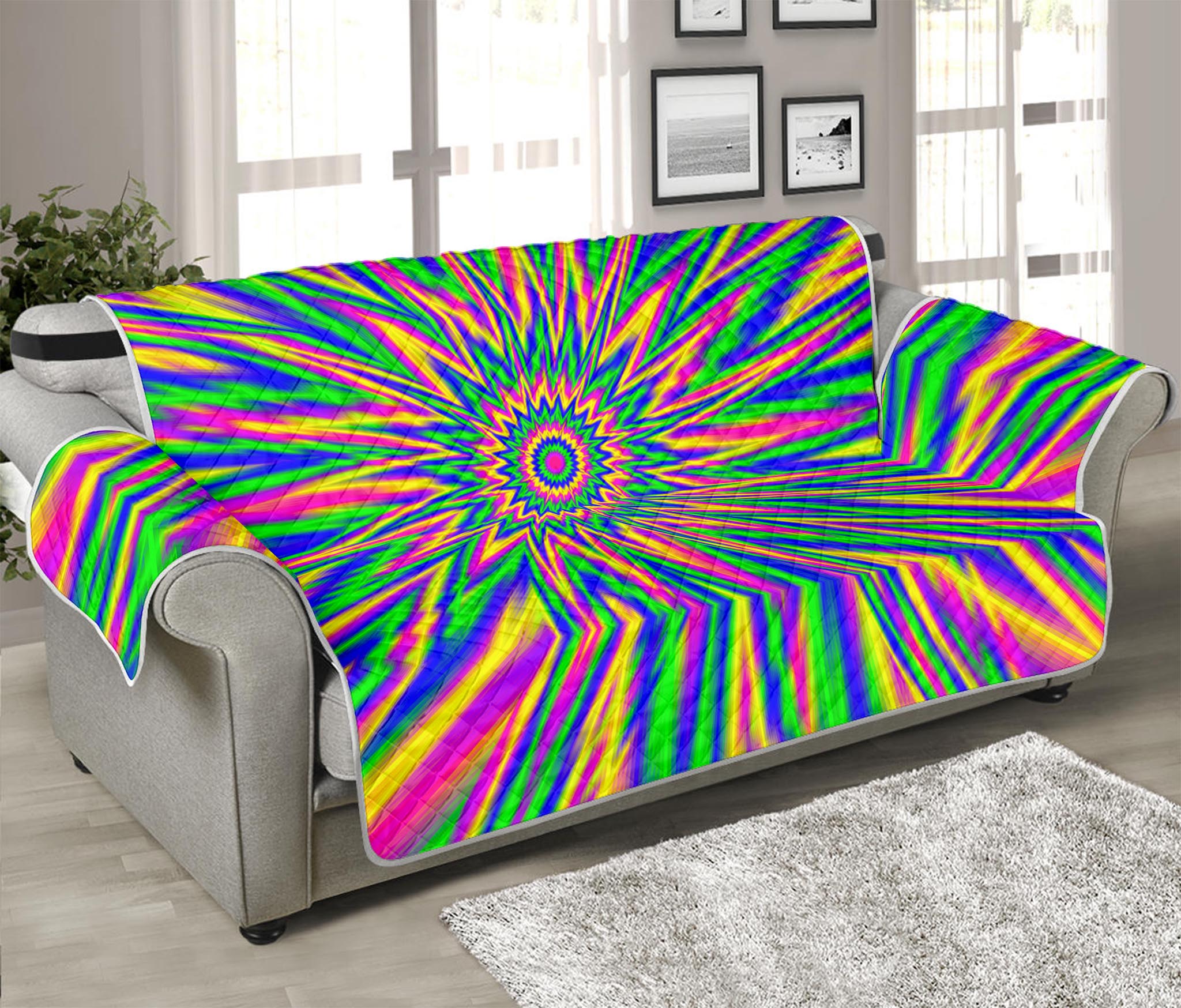 Vibrant Psychedelic Optical Illusion Sofa Protector