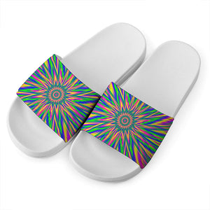 Vibrant Psychedelic Optical Illusion White Slide Sandals