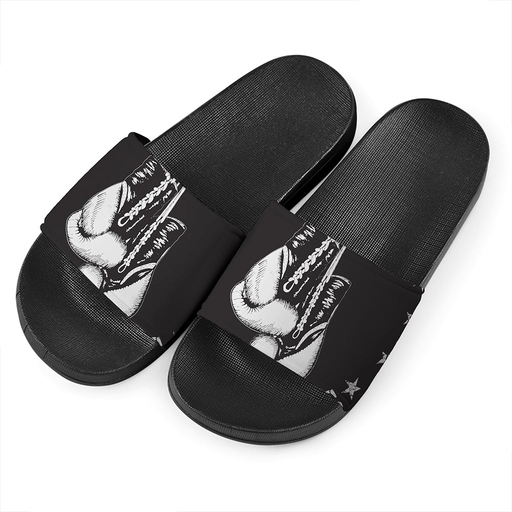 Victory King Of Boxing Print Black Slide Sandals
