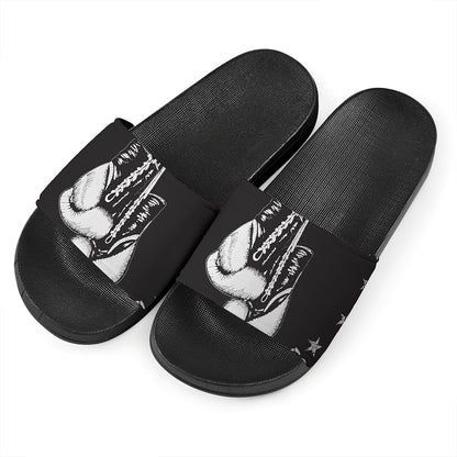 Victory King Of Boxing Print Black Slide Sandals