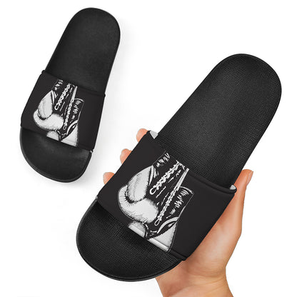 Victory King Of Boxing Print Black Slide Sandals