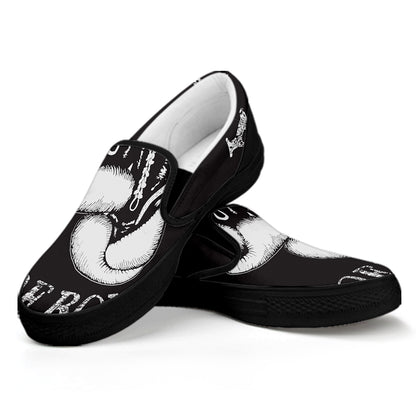 Victory King Of Boxing Print Black Slip On Shoes