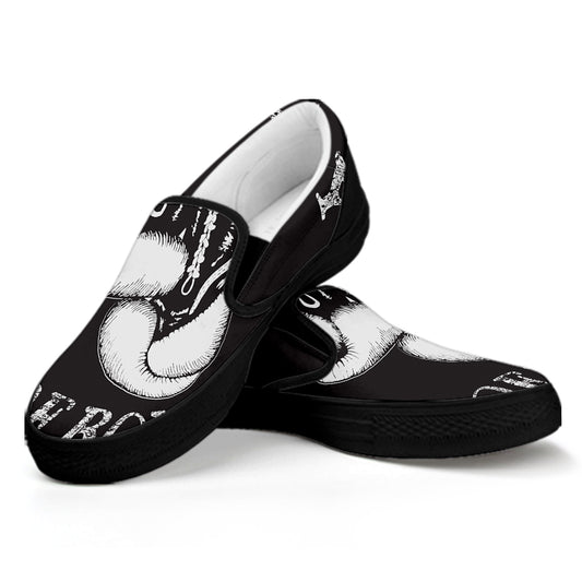 Victory King Of Boxing Print Black Slip On Shoes