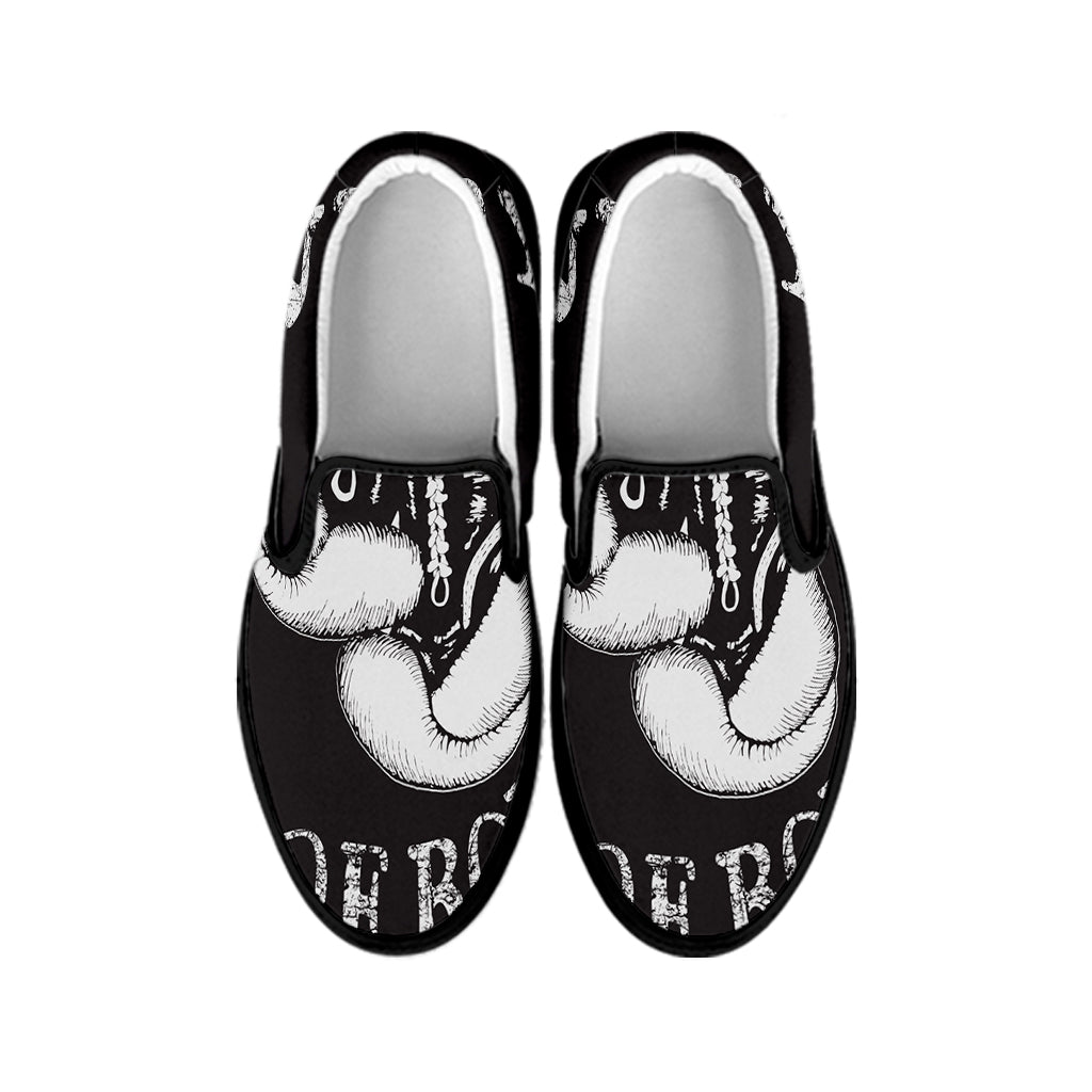 Victory King Of Boxing Print Black Slip On Shoes