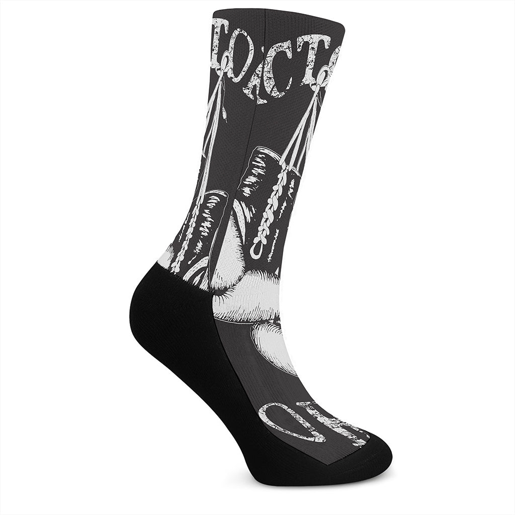 Victory King Of Boxing Print Crew Socks