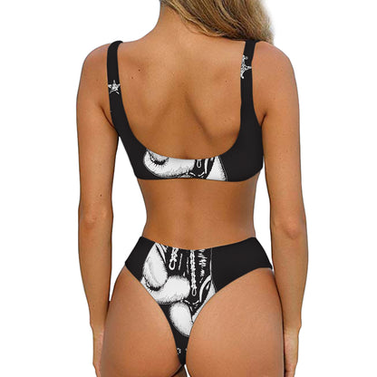 Victory King Of Boxing Print Front Bow Tie Bikini