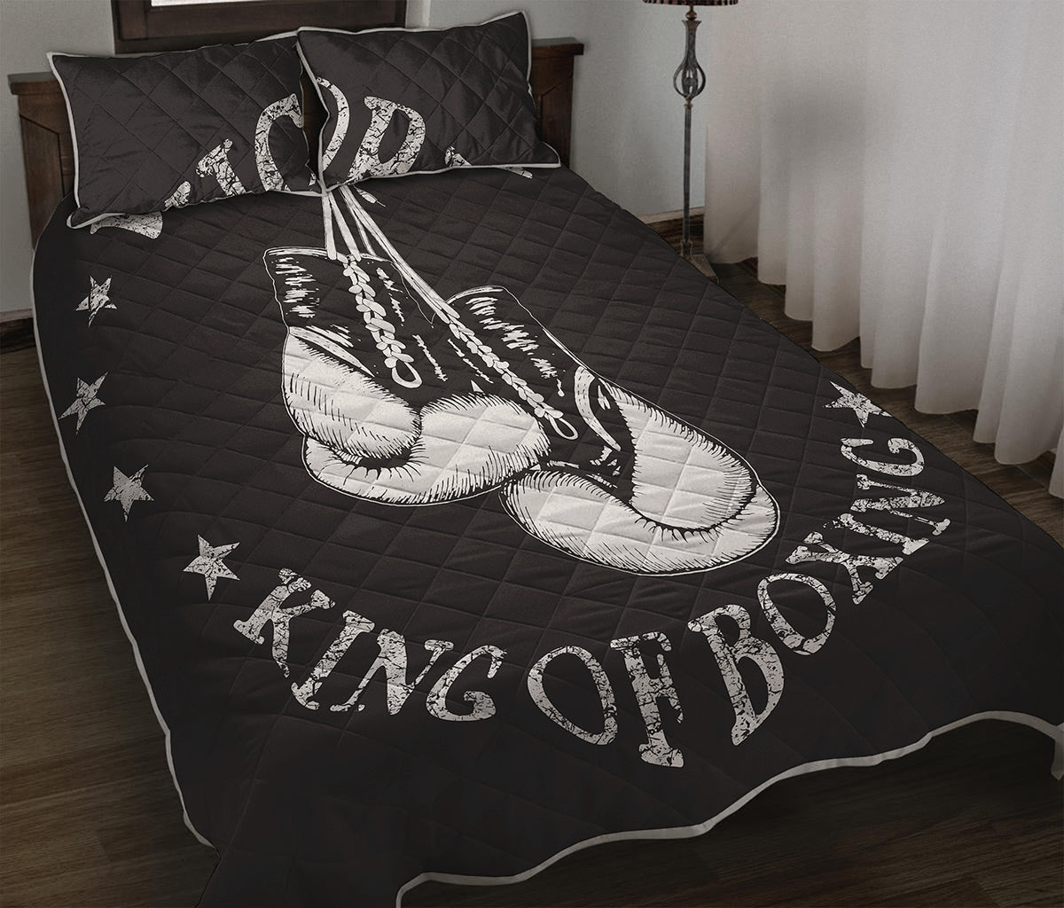 Victory King Of Boxing Print Quilt Bed Set