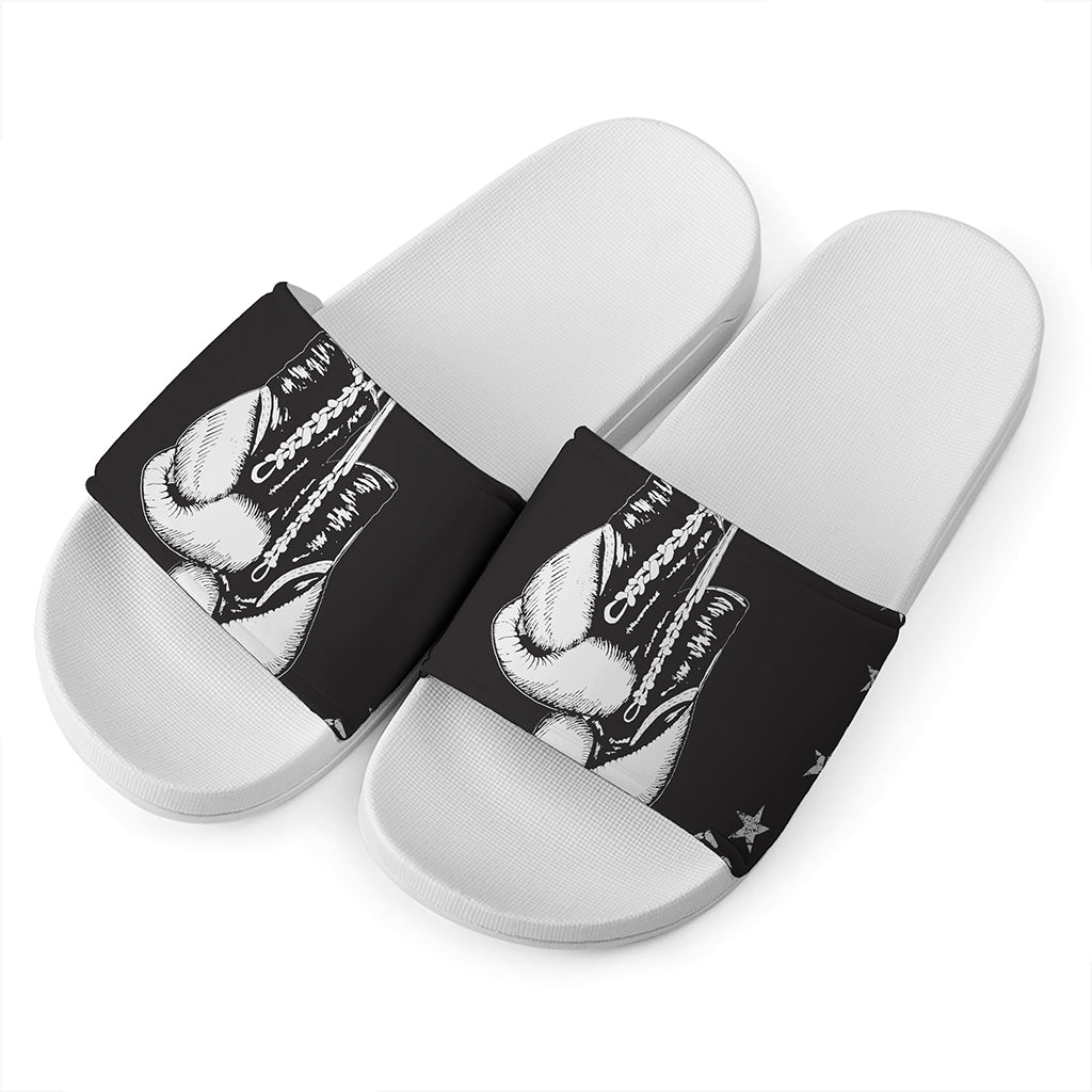 Victory King Of Boxing Print White Slide Sandals