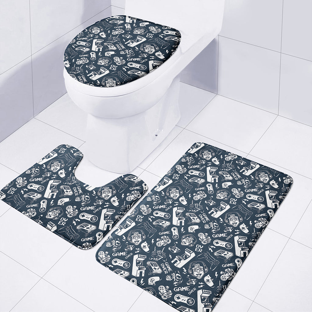 Video Game Devices Pattern Print 3 Piece Bath Mat Set