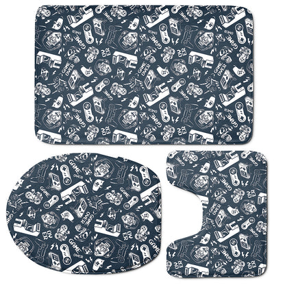 Video Game Devices Pattern Print 3 Piece Bath Mat Set