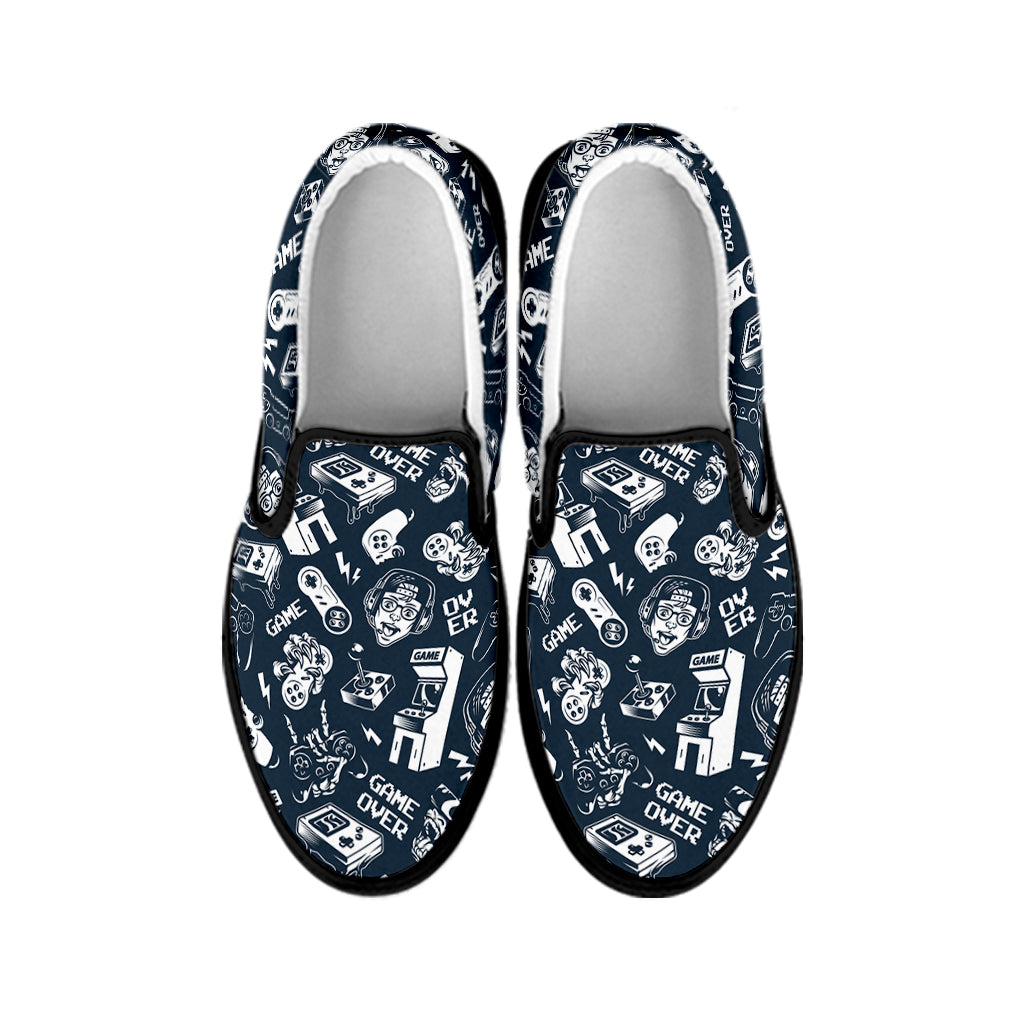 Video Game Devices Pattern Print Black Slip On Shoes