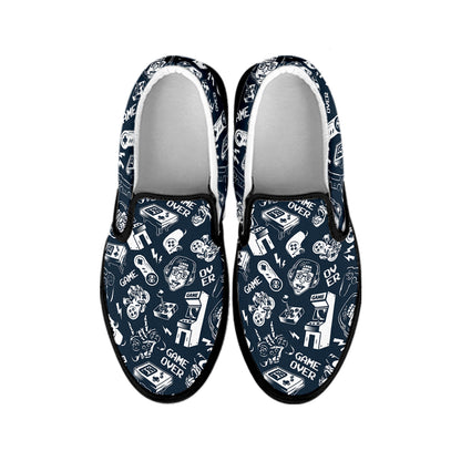Video Game Devices Pattern Print Black Slip On Shoes