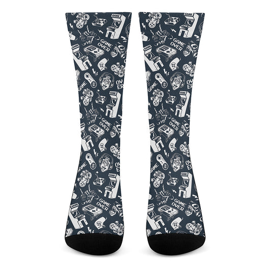 Video Game Devices Pattern Print Crew Socks