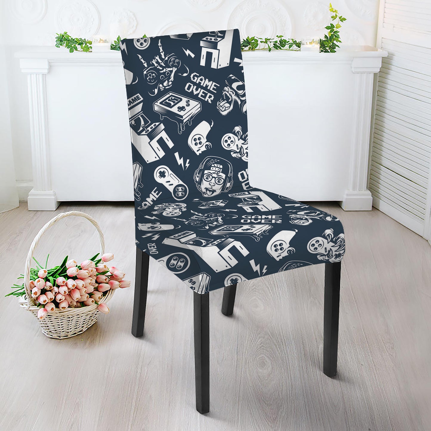 Video Game Devices Pattern Print Dining Chair Slipcover
