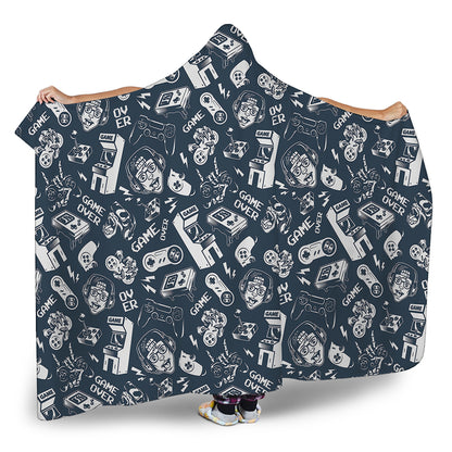 Video Game Devices Pattern Print Hooded Blanket
