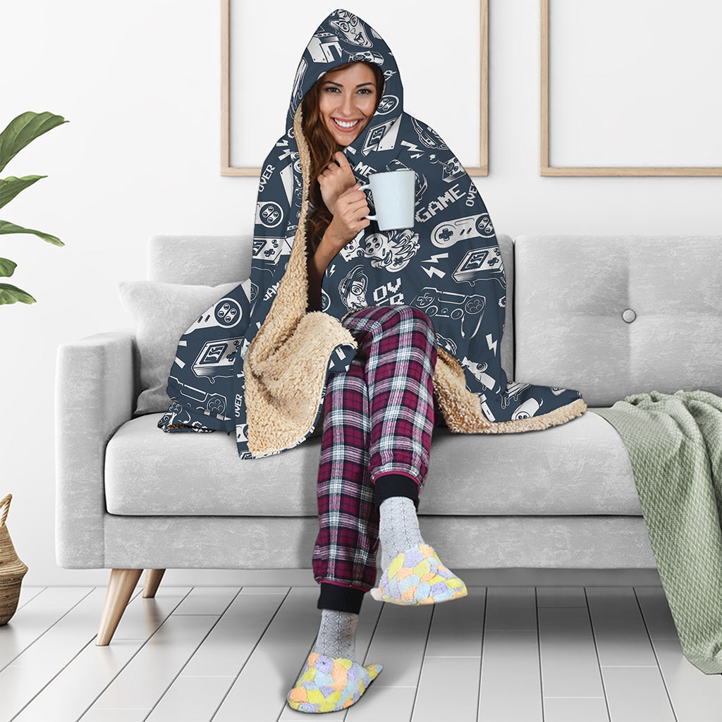 Video Game Devices Pattern Print Hooded Blanket
